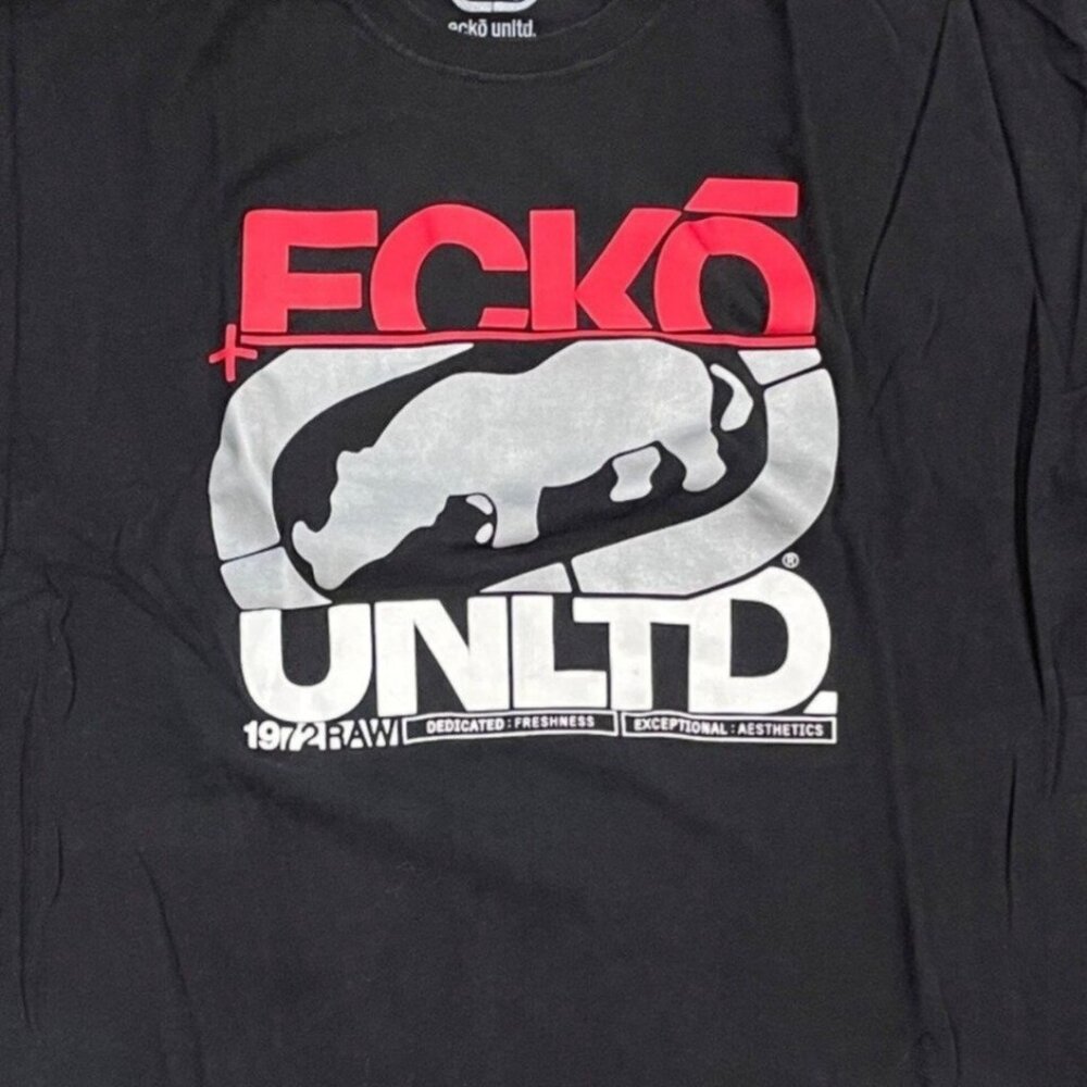 Eco Unltd Mens 2XL Black TShirt Rhino Logo Short Sleeve Graphic Print Crew Neck